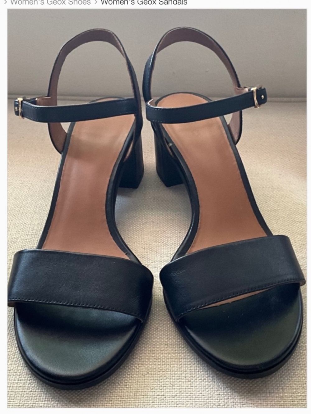 Geox Black Leather Block Heel Sandals | Size 39 / US 8.5 | NWOT